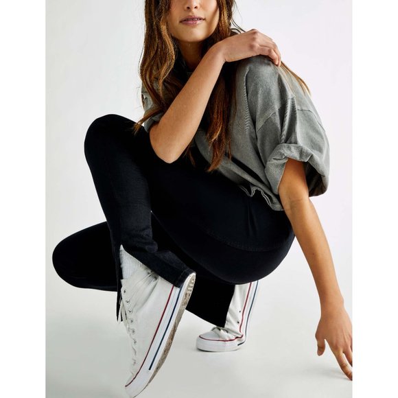 NWT Free People Riley Slit Skinny Jeans / Abyss Black - Picture 3 of 6
